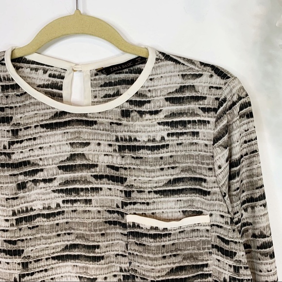 ZARA striped blouse long sleeve gray/cream 1440 - Picture 3 of 7